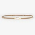 Slim leather belt for women, chic khaki dress belt with gold metal buckle, adjustable. - Napa Khaki