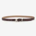 Ceinture fine en cuir marron pour femme avec boucle métallique élégante et motifs floraux gravés tendance. - Boucle Carrée / Café