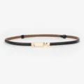 Elegant thin black leather belt with gold tone shackle buckle for women dress coat styling - Patent Black