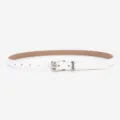 Women's white leather thin belt with decorative metal buckle for jeans dresses versatile. - Square Buckle / White