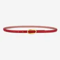 Red thin leather belt for women with gold oval buckle, perfect for casual jeans wear. - 100cm / Gold Buckle - Red