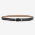 Black leather slim belt for women with vintage engraved silver buckle casual waist strap - Round Buckle / Black