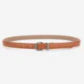 Women thin leather belt with vintage floral metal buckle casual stylish waist accessory for jeans - Round Buckle / Camel
