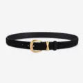 Ceinture en daim noir pour femme avec boucle dorée vintage accessoire de taille 2.5cm. - 105cm / Noir