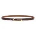 Women thin leather belt with gold metal G buckle stylish dress waist accessory casual chic - Long G Style / 100cm / Coffee