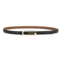 Slim black leather belt with gold-tone G buckle, elegant waist accessory for women's dresses. - Long G Style / 100cm / Black