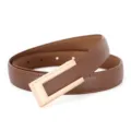 Elegant brown leather belt for women featuring a chic gold geometric buckle detail. - 100cm / Caramel color
