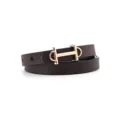 Ceinture fine en cuir marron pour femme avec boucle métallique dorée élégante style minimaliste. - Boucle à Plaque I Monocouche / Café
