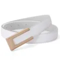 Detail shot of white leather women belt featuring stylish golden geometric metal buckle. - 100cm / White