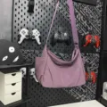Purple nylon shoulder bag, large capacity casual messenger tote bag for daily students. - Purple