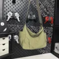 Large capacity nylon crossbody bag, casual light green hobo shoulder bag for daily use. - Olive Green