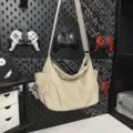 Casual nylon crossbody shoulder bag for women, large capacity daily tote and messenger bag. - Khaki