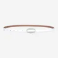 Minimalist white leather belt for women with elegant silver oval buckle for casual wear - 100cm / White With Silver Buckle
