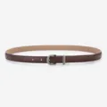 Women's slim brown leather belt with vintage silver buckle for jeans and dresses - Round Buckle / Coffee