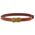 Women's stylish slim brown leather dress belt with retro metallic buckle for coat. - Camel / 95cm
