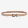Minimalist khaki thin leather belt for women with vintage silver buckle, stylish accessory. - Round Buckle / Khaki