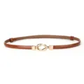 Ceinture fine femme en cuir vernis marron avec boucle élégante nœud doré pour robe mode - Cuir Verni Chameau