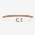 Minimalist white leather belt for women slim waist strap with vintage silver buckle variant - Round Buckle / White
