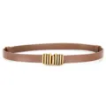 Ceinture fine en cuir marron pour femmes avec boucle anneau métal, accessoire de robe chic. - Couleur caramel / 95cm