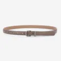 Minimalist women taupe thin leather belt with vintage engraved silver buckle variant. - Round Buckle / Dark Gray