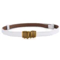 Fine ceinture en cuir blanc pour femme avec boucle anneau en métal doré pour robes et manteaux élégants. - Blanc / 95cm