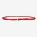 Red women leather belt with silver oval buckle, thin casual strap for jeans and trousers. - 100cm / Silver Buckle - Red