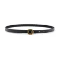 Women thin black leather belt with gold square buckle for dress suit dress styling - Black