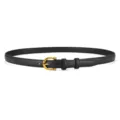 Schlanker schwarzer Ledergürtel für Damen, elegante goldene Hufeisenschnalle, Jeans Accessoire. - 105cm / Omega - Schwarz