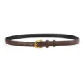 Dunkelbrauner dünner Ledergürtel mit goldener Metallschließe, lässiges Damen Accessoire. - 105cm / Omega - Kaffee