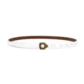 Women thin white leather belt with vintage gold square buckle for dress suit shirt. - White