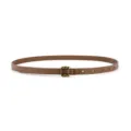 Women's thin leather belt with gold buckle, brown dress waist cincher for casual shirt suits. - Caramel color
