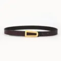 Minimalist women leather belt featuring a distinctive gold tone triangle buckle accessory. - Diagonal Square Buckle / 100cm / Coffee
