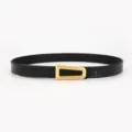 Minimalist women's black leather belt with a unique gold geometric buckle for versatile daily wear. - Diagonal Square Buckle / 100cm / Black