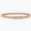 Ceinture fine en cuir minimaliste pour femmes et hommes, accessoire élégant avec boucle argentée. - 105cm / Kaki