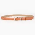 Ceinture en cuir marron avec boucle ardillon argentée et double passant métallique élégant. - 105cm / Chameau