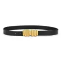 Ceinture fine en cuir noir pour femme avec boucle métallique dorée originale et élégante. - 105cm / Chenille - Noir