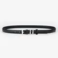 Minimalist black leather belt with silver pin buckle and sleek metal loops for everyday wear. - 105cm / Black
