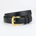 Ceinture en cuir noir pour femme avec boucle dorée élégante, accessoire mode indispensable. - 105cm / Noir