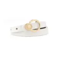 Stylish minimalist white thin belt with gold round buckle, perfect for women's daily wear. - Single Layer Circular Ring / White