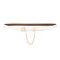 White slim leather belt detail with gold O-ring and chain, minimalist fashion accessory. - Single-Layer Chain / White
