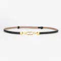 Élégante ceinture pour femme en cuir noir pour robe avec boucle en métal doré élégante. - Noir Nappa