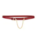 Women red thin leather belt with gold chain decoration, stylish minimalist waist piece - Single-Layer Chain / Red