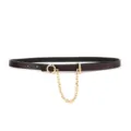 Women thin leather belt with metal chain and T-bar buckle, stylish retro pants accessory. - Single-Layer Chain / Coffee
