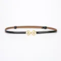 Ceinture fine en cuir vernis noir avec boucle trèfle strass dorée pour robe femme - Cuir Verni Noir / 95cm