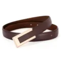 Stylish brown leather belt for women featuring a chic gold rectangular metal alloy buckle. - 100cm / Coffee