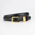 Ceinture fine en cuir noir pour femme avec boucle en métal doré, élégante ceinture pour robe - Noir