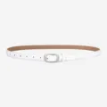 Elegante witte lederen riem voor dames, slanke minimalistische band met zilveren gesp. - Wit / 105cm