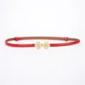 Ceinture fine en cuir verni rouge avec boucle strass motif trèfle pour femmes mode - Cuir Verni Rouge / 95cm