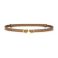 Cinturón delgado de cuero marrón para mujer con hebilla de doble anillo dorado variante. - 80-100cm / Caramelo