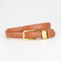 Ceinture en cuir marron pour femme, fine avec boucle dorée, élégante et polyvalente. - Chameau